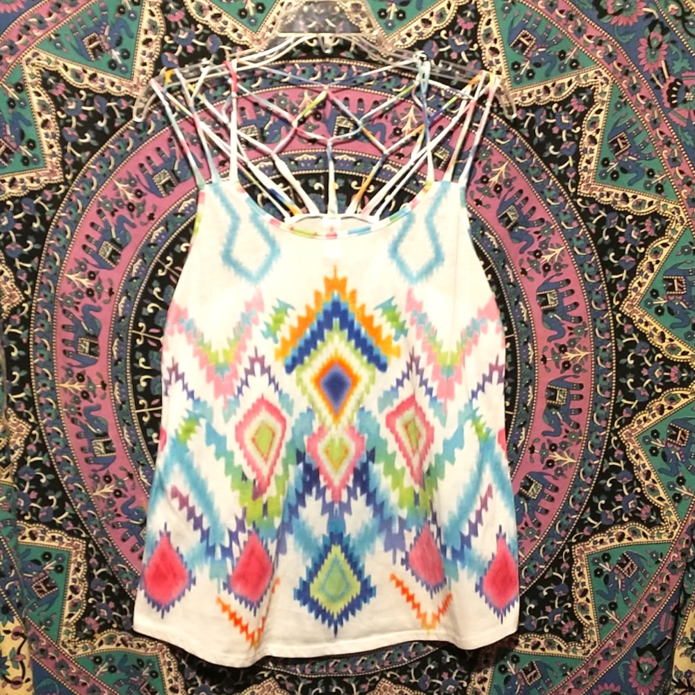 Women's size large-No Boundaries tank top-spaghetti strap back-Aztec Tie Dye